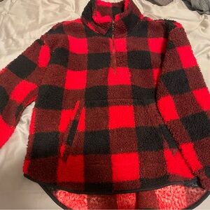 Old Navy Red and Black Plaid Sherpa Jacket